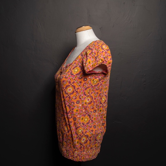 Lucky Brand Geometric Floral Short Sleeve Top Sz S - Picture 4 of 6